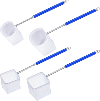4 Pieces Fish Tank Shrimp Net Extendable Handle Shrimp Net Aquarium Fish Net Stainless Steel Small Fishing Net Fish Shrimp Skimming Net with Adjustable Handle for Aquarium Fish Tank Pond
