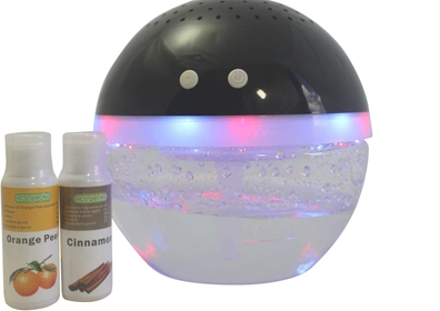 Magic Ball, Light Up Air Revitalizer, Air Freshener, Room Aromatizer, Aromatherapy, Aroma and Essential Oil Diffuser with Orange Peel, Cinnamon Oils, 2 Bottle 30ml Each (Black)