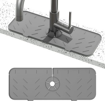 Silicone Sink Mat Faucet Splash Guard Water Catcher Faucet Handle Drip Catcher Kitchen Sink Mat, 1 Pack, Grey