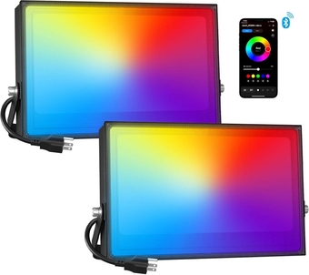 100W Bluetooth RGB Flood Light 2700K 7200LM, 2 Pack Smart App Control Color Changing Dimmable Stage Lights, Outdoor LED Uplights, Music Synchronize, Timing, IP66 Uplights for Events Party