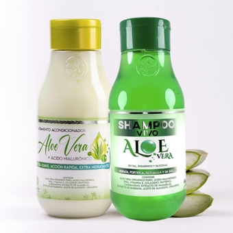 Shampoo Vivo con Aloe Vera + Tratamiento Acondicionador - Kit Perfecto con Aloe Vera Menta Hair (Vegano) 550ml c/u | Productos Capilares Colombianos | Con más de 15 extractos naturales efectivos