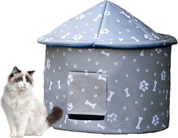 Cat Dog House Stray Cats Shelter, Waterproof Outdoor Foldable Warm Pet Cave for Winter Yurt Wild Animal Tent Bed Anti-Slip Kitten Cave Hut for Feral Kitty Puppy Weatherproof,S