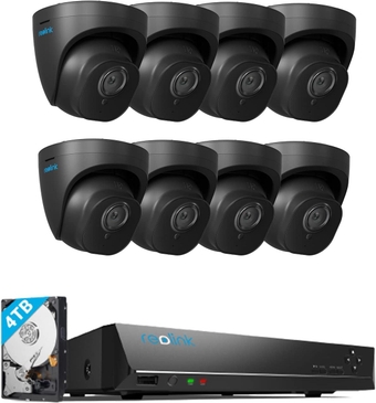 Security Camera Outdoor, IP PoE Dome/Bullet Surveillance Camera, Smart Human/Vehicle Detection, 5MP HD IR Night Vision, 8xRLC-520A (Black) Bundle 1x16Ch Reolink NVR (4TB HDD)