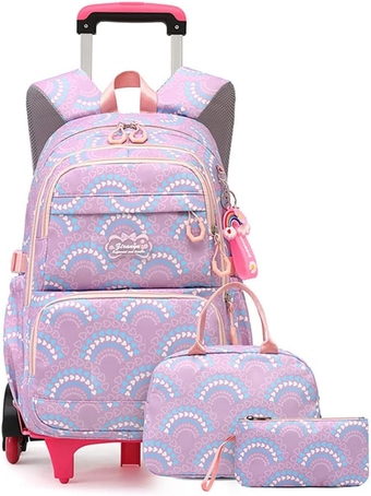 Girls Rolling Backpack Set Trolley Backpack for Girls with Lunch Box Carry-on Luggage BookBag Kids School Bags with Wheels