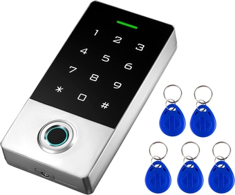 Fingerprint Password Access Control System with 5PCS ID Key Fobs, Fingerprint Door Lock Keypad Controller Support 10000 Users, Weatherproof, Backlight, Zinc Alloy Metal, Touch Panel