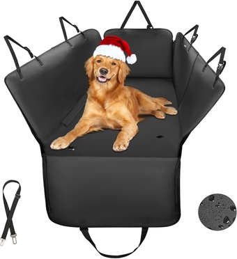 Dog Seat Cover, 100% Waterproof 4-in-1 Pet Backseat Cover, Dog Car Hammock with 600D Scratch Prevent, Antinslip Strap, Safety Rope, Car Seat Protector for Dogs Fits Most Cars, Trucks & SUVs