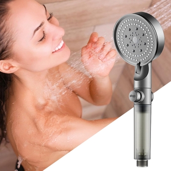 High Pressure Handheld Shower Head, 5 Spray Modes Handheld Showerhead Set with Carbon Filter- Hard Water Softener Filtered Shower, Cotton Wick, Tool-less 1-Min Installation,Gray