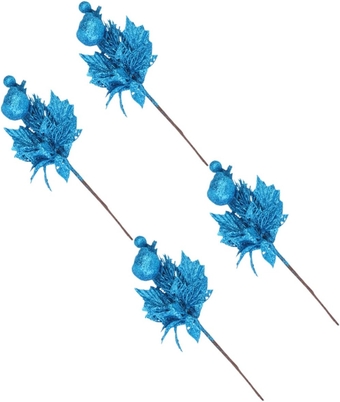 4pcs Glitter Berries Branches Glitter Berry for Wreath Making Artificial Xmas Floral Stems Fake Berry Picks Christmas Glitter Flower Artificial Branches Christmas Tree Pine