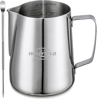 Milk Frothing Pitcher Espresso Accessories - Milk Steaming Pitcher Stainless Steel Pitcher Latte Art Espresso Machine Cappuccino Coffee Milk Frother Cups 12 oz (350ml)