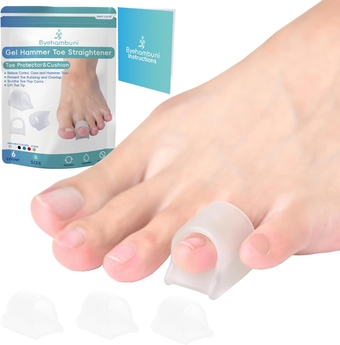 Pinky Toe Straightener, Hammer Toe Corrector, Gel Hammer Toe Splint - Clear, 6PCS, Small Size - Hole Diameter 0.5 inches