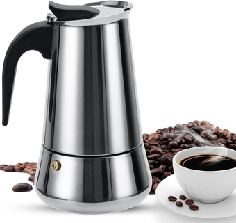 Moka Pot Italian Coffee Maker Classic Stovetop Espresso Maker 6Cup/10OZ Stainless Steel Stovetop Induction Espresso Pot (6Cup(10OZ), Silver)