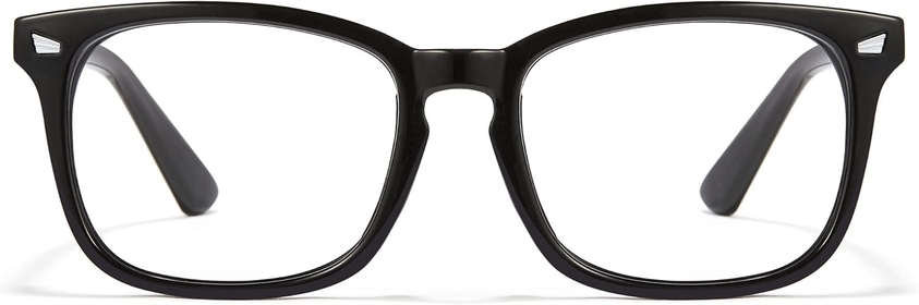 Black Blue Light Filter Glasses for Men Women Computer Gaming Glasses UV Blocking Fake Eyeglasses Retro Clear Lens Lightweight Square Eyewear Frame,Spring Hinge,Anti Eye Strain,Relieve Headaches