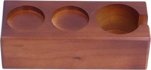 Wood Coffee Filter Tamper Holder, 3‑Slots Wooden Espresso Portafilter Distributor Handle Storage Stand Tamping Station Organizer Tamper Mat (Built-in)
