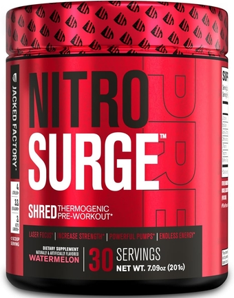 NITROSURGE Shred Pre Workout Supplement - Energy Booster, Instant Strength Gains, Sharp Focus, Powerful Pumps - Nitric Oxide Booster & PreWorkout Powder - 30Sv, Watermelon
