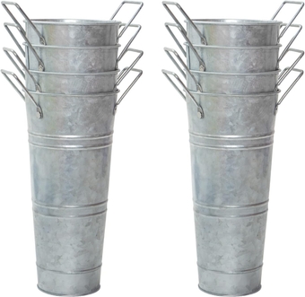 Galvanized Metal Vases Farmhouse French Flower Bucket Vases for Cut Flowers for Home Decor and Wedding Table Centerpiece Decorations (Silver Set of 8)