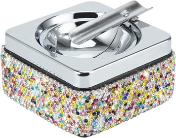 Ashtray,Stainless Steel Ashtray with Lid Bling Diamonds,Cigarette Ashtray for Indoor or Outdoor Use,Ash Holder for Smokers,Desktop Smoking Ash Tray for Home Office Decoration,Square - Colorful