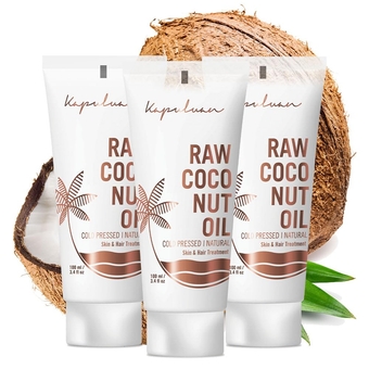 Organic Coconut Oil for Hair, Skin - Raw Extra Virgin Coconut Oil - Pure Unrefined Cold Pressed Oil with MCTs for Body Care or Haircare, Hair Growth, Aceite de Coco Organico 3 Pack, 100ml