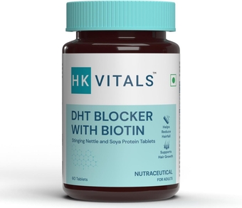HealthKart HK Vitals DHT Blocker with Biotin, Stinging Nettle and SOYA Protein, Helps Reduce Hair Fall, Stimulates Hair Growth, Pack of 60 Tablets