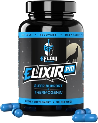Elixir PM - Night time Fat Burner and Natural Sleep Support - GABA, l-carnitine, melatonin, Workout Recovery, Deeper Sleep & Relaxation, pm Weight Loss - Capsule (60ct)