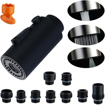 Kitchen Pull Down Faucet Head Replacement with 9 Adapters - 3 Function Kitchen Faucet Spray Head, Pull Out Kitchen Sink Tap Sprayer Nozzle (Black)