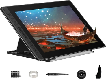KAMVAS Pro 16 Graphics Drawing Tablet with Screen Full-Laminated Tilt Battery-Free Stylus Touch Bar Adjustable Stand, Compatible with Windows, Mac and Linux, 15.6inch Pen Display Black