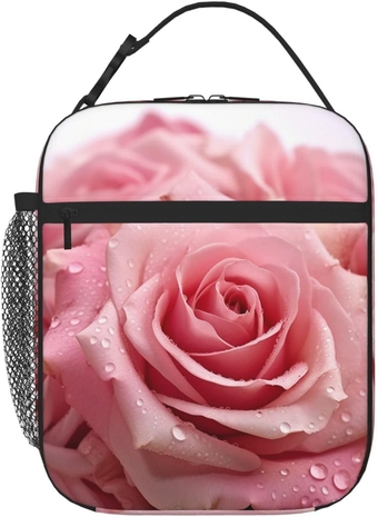 Pink Roses Print Lunch Box For Women Men Lunch Bag Reusable Insulated Cooler Lunchbox Portable Lunch Tote Bag Large Capacity Lunch Container For Work Picnic Travel