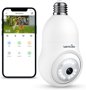 2K Light Bulb Security Camera - 2.4G WiFi Security Cameras Wireless Outdoor Indoor for Home Security, 360° Auto Tracking, 24/7 Recording, Color Night Vision, Compatible with Alexa