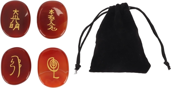 Rune Stones Oval Reiki 4Pcs Set Stones Set Witch Crafts Hobbies (Red Agate)