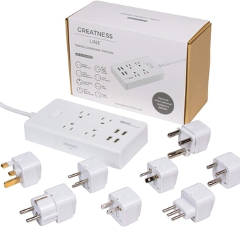 GR-8 Power Compact & Slim Travel Charging Station - International Power Adapter - Surge Protector - Power Strip with 4 Intelligent USB - Free Bonus Included