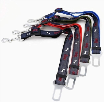 Dog Training Lead Leash New Thicken Jean Embroidery Bone Dog car Safety Seat Belt 2.5CM pet Dog Car Travel Seatbelt Adjustable Dog Vehicle seat Belts-Black_M