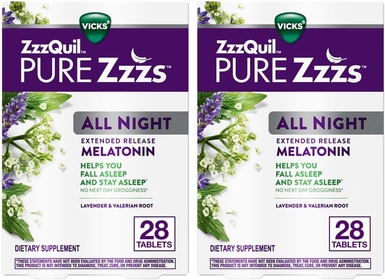 PURE Zzzs All Night Extended Release, Melatonin Sleep Aid Tablets, Helps You Stay Asleep Longer, Sleep Aid for Adults, 2 mg per tablet, 28 Count (2 Pack)