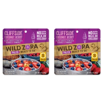 Wild Zora Paleo Freeze Dried Meals for Backpacking & Camping - Healthy Gluten Free & Grain Free Camping Meals/Backpacking Food + No Added Sugar - Great for Travel (Cliffside Coconut Berry 2-Pack)
