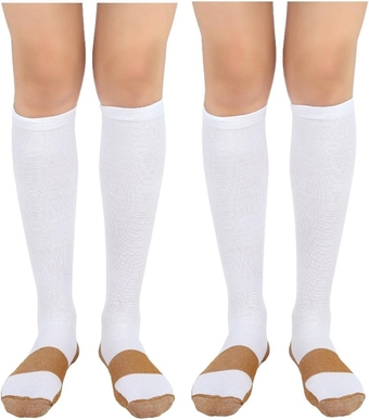 Graduated Compression Socks Support Stocking Men Women Athletic, Medical, Sport, Running, Flight, Travel, Nurse, Boost Performance, Blood Circulation & Recovery. (White/Copper, Lg/XL, 2Pr)