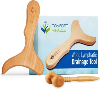 Wooden Lymphatic Drainage Massager - Natural Wood Therapy Massage Tools Help Cellulite & Relax Tense Muscles - Our Full Body Lymphatic Drainage Tool Also Comes a Facial Massager