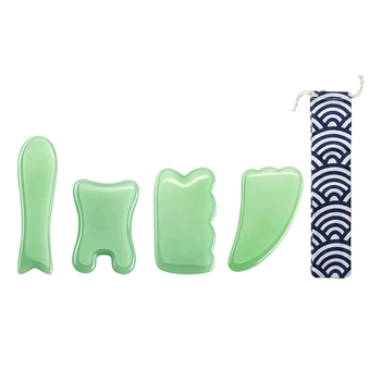 4 Pack Jade Gua Sha Tool Set Scraping Board for Face Stone Gua Sha Facial Tool for Back, Arm, Neck and Body Perfect Tool for Acupuncture Therapy, Trigger Point Treatment and Facial Slimming