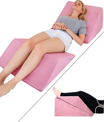 Foam Bed Wedge Pillow Set - Reading Pillow & Back Support Wedge Pillow for Sleeping - 2 Separated Sit Up Pillows for Bed - Angled Bed Pillow, Triangle Pillow for Back and Legs Support Pink