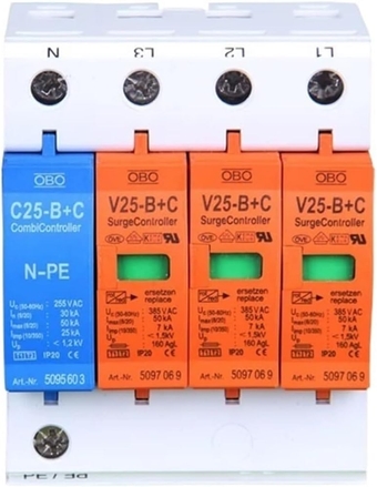 V20-c Surge Protector Class B v25-b+c/3+npe Power Supply Lightning Arrester SPD Surge Protection Device 50KA (Size : V20-C, Color : 4 Pole)