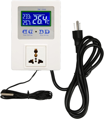 Temperature Controller, TMC-2000 Digital Thermostat Switch Heating and Cooling Mode, Pre Wired, 2.4 Inch LCD Display Thermostat Plug for Reptile Aquarium Home Brewing 110‑240V(US Plug)