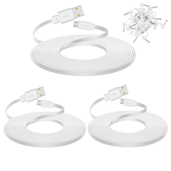 3-Pack 25 ft Micro USB Extension Cable Compatible with Wyze Cam Pan, Yi Cam, Nest Cam, Blink XT Mini, Zmodo Security Camera, Long Flat Power Cord