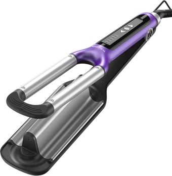 Wavytalk Hair Waver 3 Barrel Deep Hair Crimper Beachy Waves Curling Iron Ceramic Curling Wand Adjustable Heat Range for All Hair Types Dual Voltage for Travel, Purple
