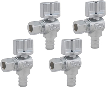 LD Valve- 1/4 Turn Angle Stop Valve 3/8-in Compression x 1/2-in Pex, Quater Turn LF Brass Chrome Plated OD to Pex Angle Shut Off Valve for Faucet or Toilet Installation (4-Pack)
