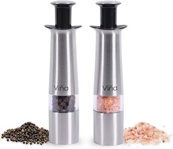 Manual Salt and Pepper Grinder Set, Salt and Pepper Shakers, Salt and Pepper Set with Bamboo Stand, Pepper Grinder Refillable, Gift for Halloween party, Housewarming Gifts for New House.