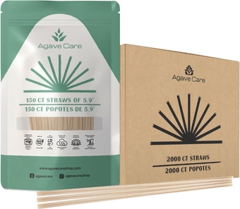 2000 Pack 5.9" Biodegradable Cocktail Unwrapped Straws Made W/ Fibers - Plant-Based Eco-Friendly Choice for Compostable, Healthy, Safe & Reusable Drinking Straws - Natural