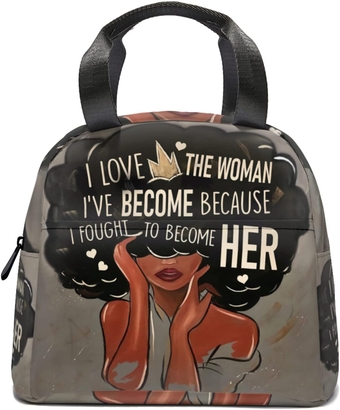 African American Girl Lunch Bag Reusable Black Girl Magic Lunch Box Portable Tote Bag for Women Travel Hiking Work Gifts