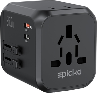 Universal Travel Adapter, International Plug Adapter with Dual AC Outlet, 2 USB-C 35W PD Fast Charging & 3 USB-A, All in One Worldwide Wall Charger (TA-205, Black)