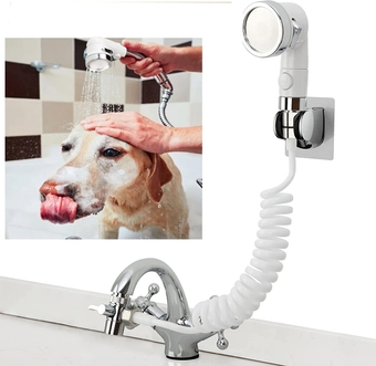 Dog shower attachment Sprayer Attachment, for Fast and Easy at Home Cleaning White