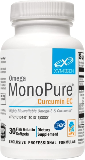 Omega MonoPure Curcumin EC - Fish Oil with Enhanced DHA EPA Absorption + Turmeric Extract - Omega-3 Supplement for Cytokine Balance Support (30 Softgels)