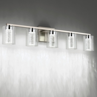 5-Light Brushed Nickel Vanity Light with 3 Color Modes (3000K/4000K/6500K), Eye Protection LED Bathroom Light Fixture, Dimmable Modern Wall Light Over Mirror with Clear Glass Shade