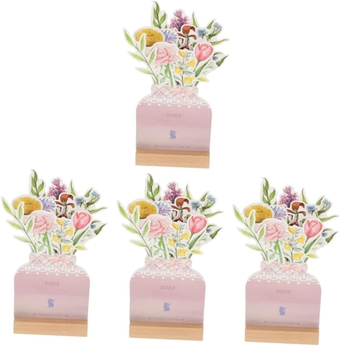 4 Sets 2023 Desk Calendar 2023 Desktop Calendar Floral Desk Calendar Small Desk Calendar 2023 Wood Base Desk Calendar 2023 Tabletop Calendar Desk Calender Rabbit Student Paper Card