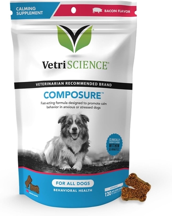 Composure Calming Chews for Dogs - Clinically Proven Dog Anxiety Relief Supplement with Colostrum, L-Theanine & Vitamin B1 for Stress, Storms, Separation & More - 120 Count, Bacon Flavor